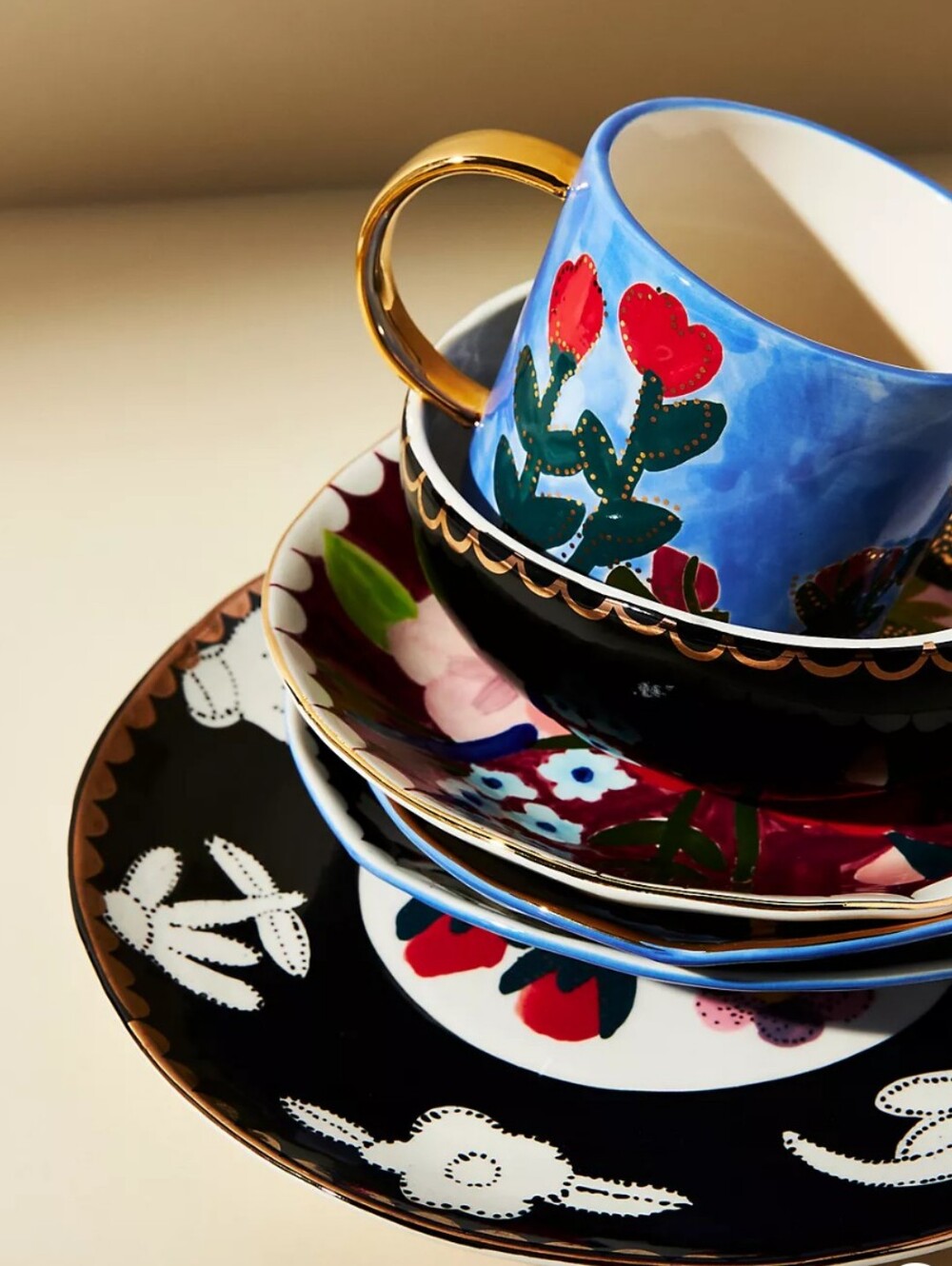 ANTHROPOLOGIE Mug Francesca Kaye Floral Atelier Blue